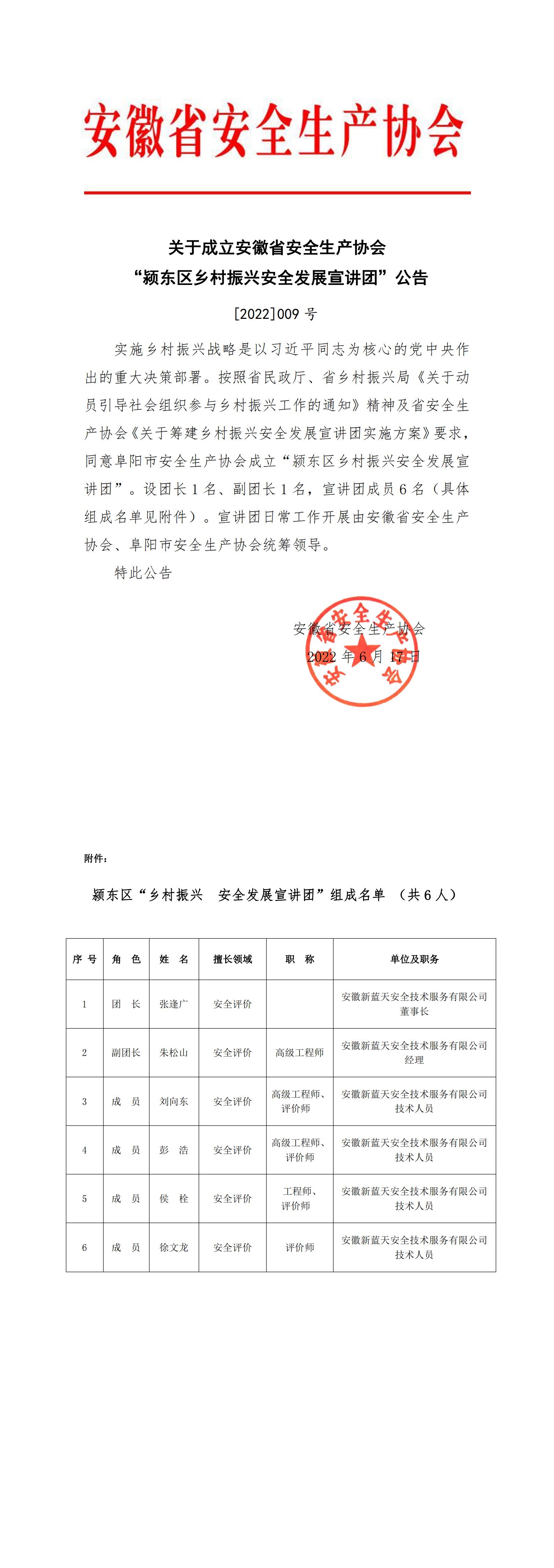 关于成立安徽省安全生产协会“颍东区乡村振兴安全发展宣讲团”公告  [2022]009号_00.jpg