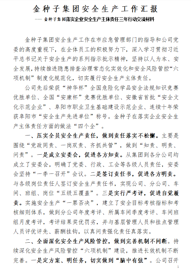 金种子集团安全生产工作汇报(图1)